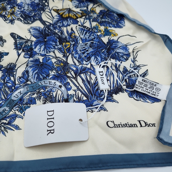 Christian Dior Silk Scarf Blue Butterfly Floral Around the World Italy NWT NIB - Picture 7 of 11